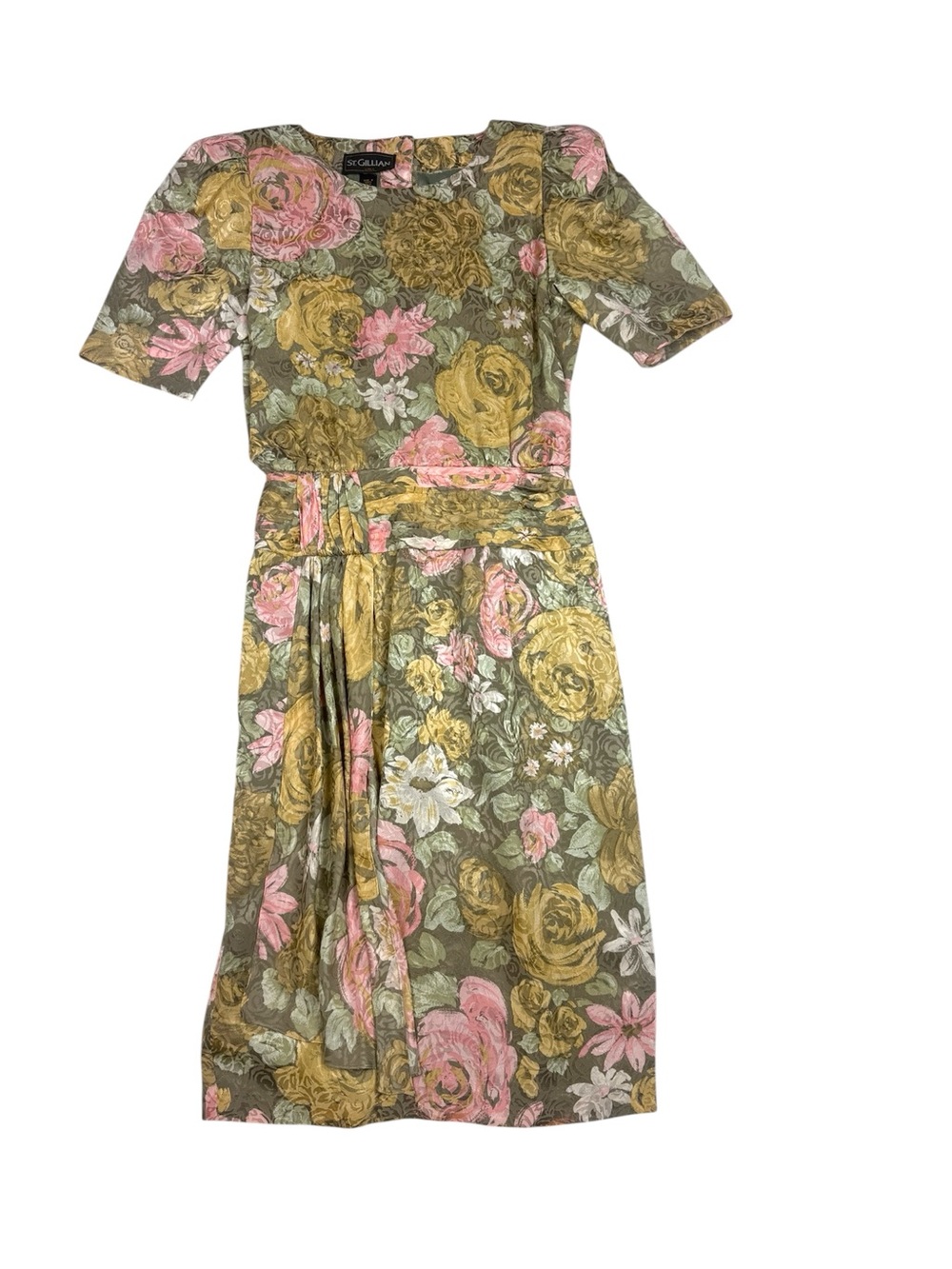 St. Gillian vintage silk draped waist floral dress